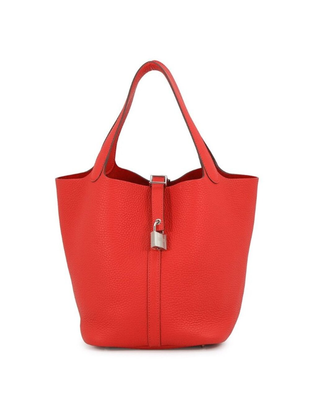 Hermes Handbag Picotin Lock MM Rouge Tomato Silver Taurillon Clemence Tote